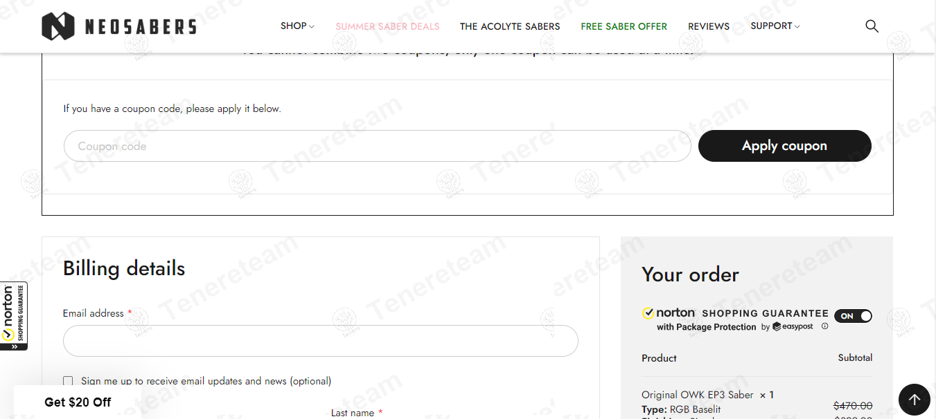 NEO Sabers apply coupon code
