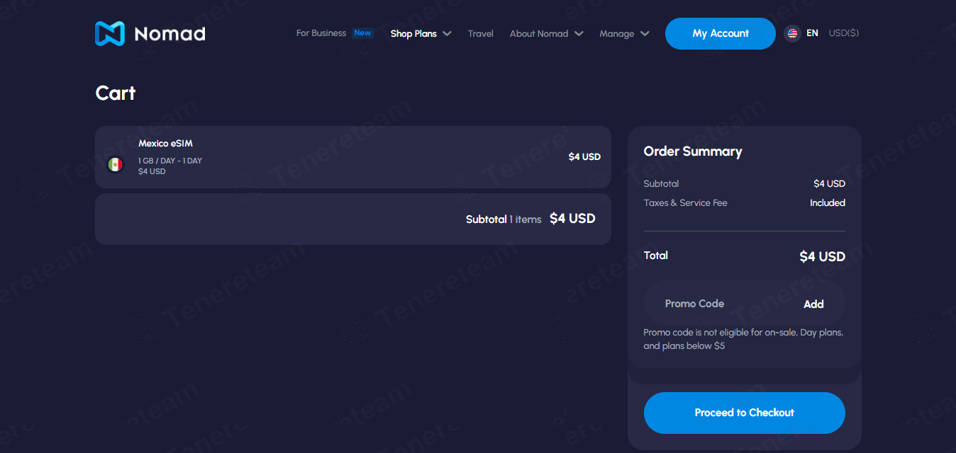Nomad App apply coupon code