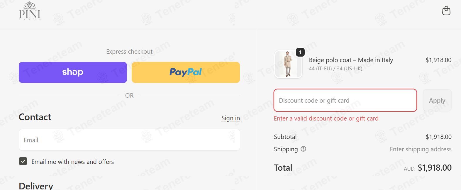 Pini Parma apply coupon code