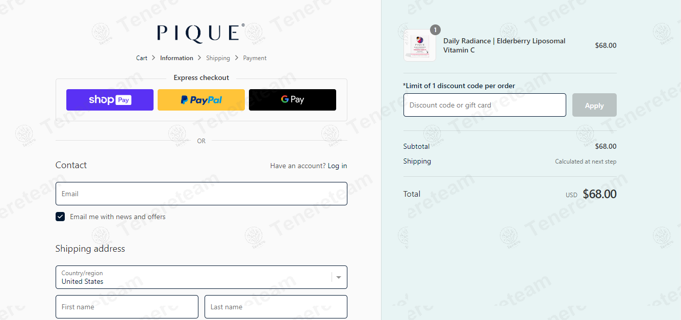 PiqueTea apply coupon code
