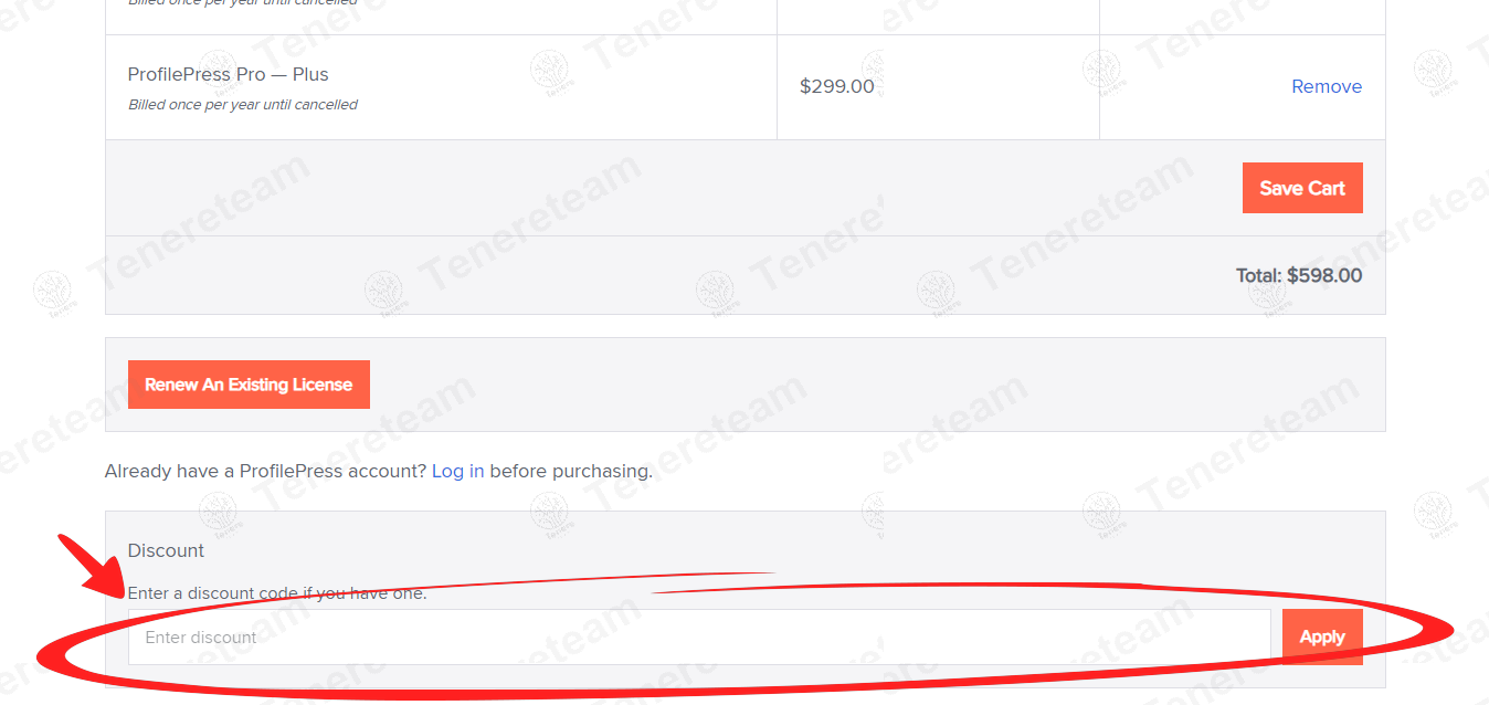 ProfilePress apply coupon code