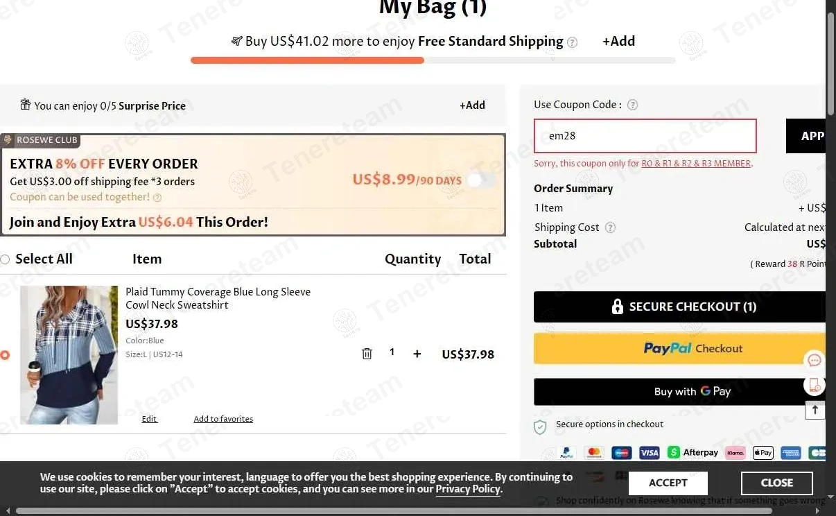 Rosewe apply coupon code