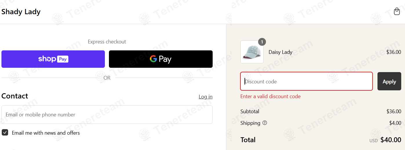 Shop Shady Lady apply coupon code