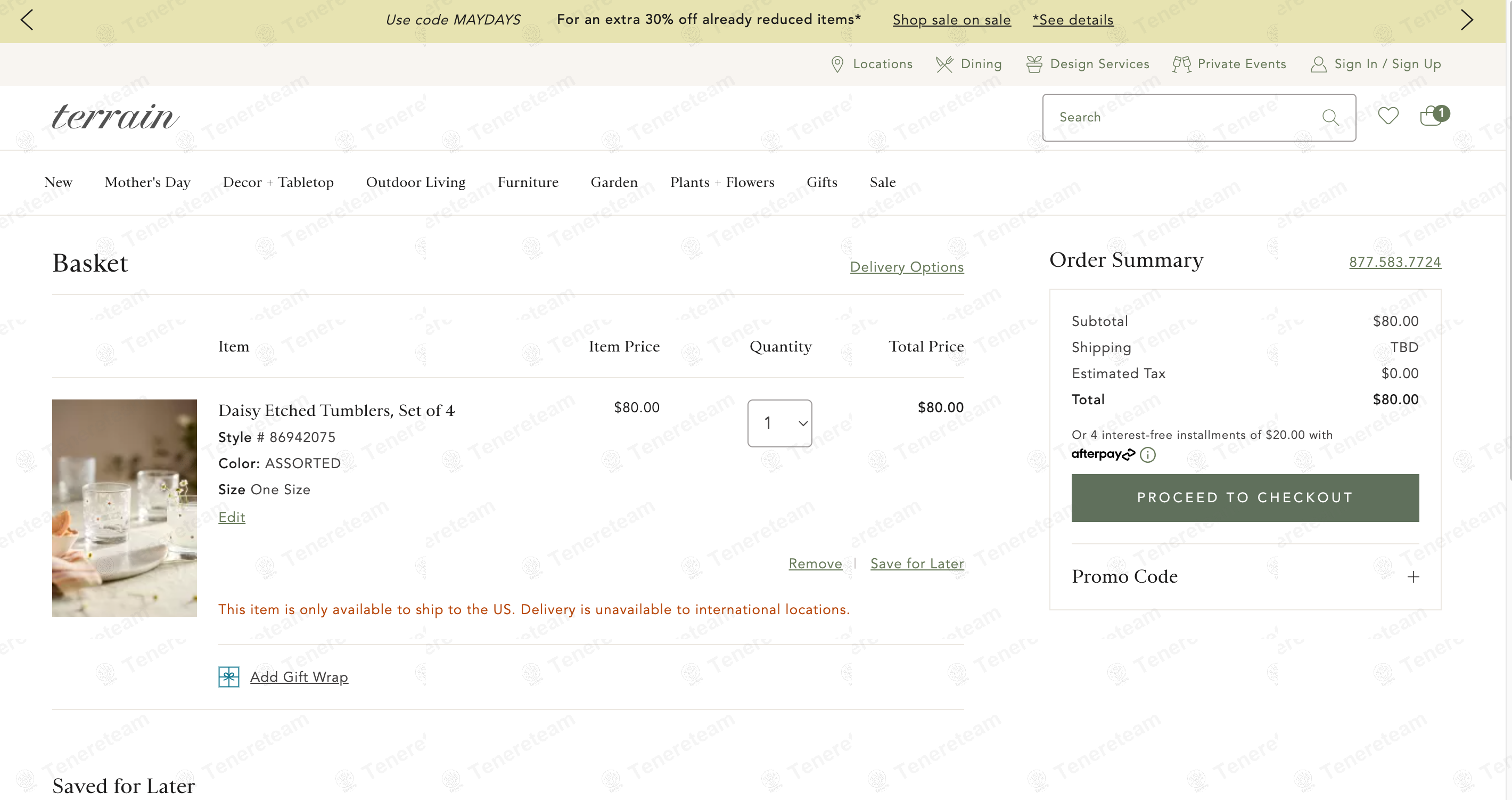 Shop Terrain apply coupon code