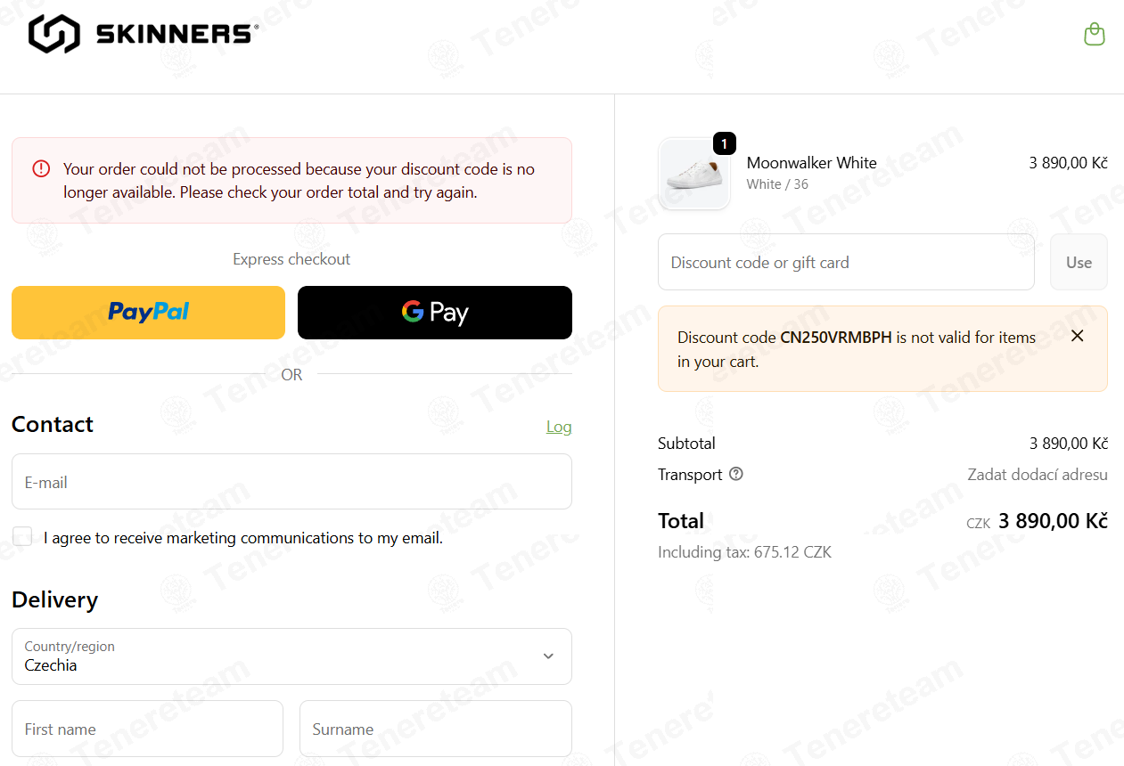 Skinners CZ apply coupon code