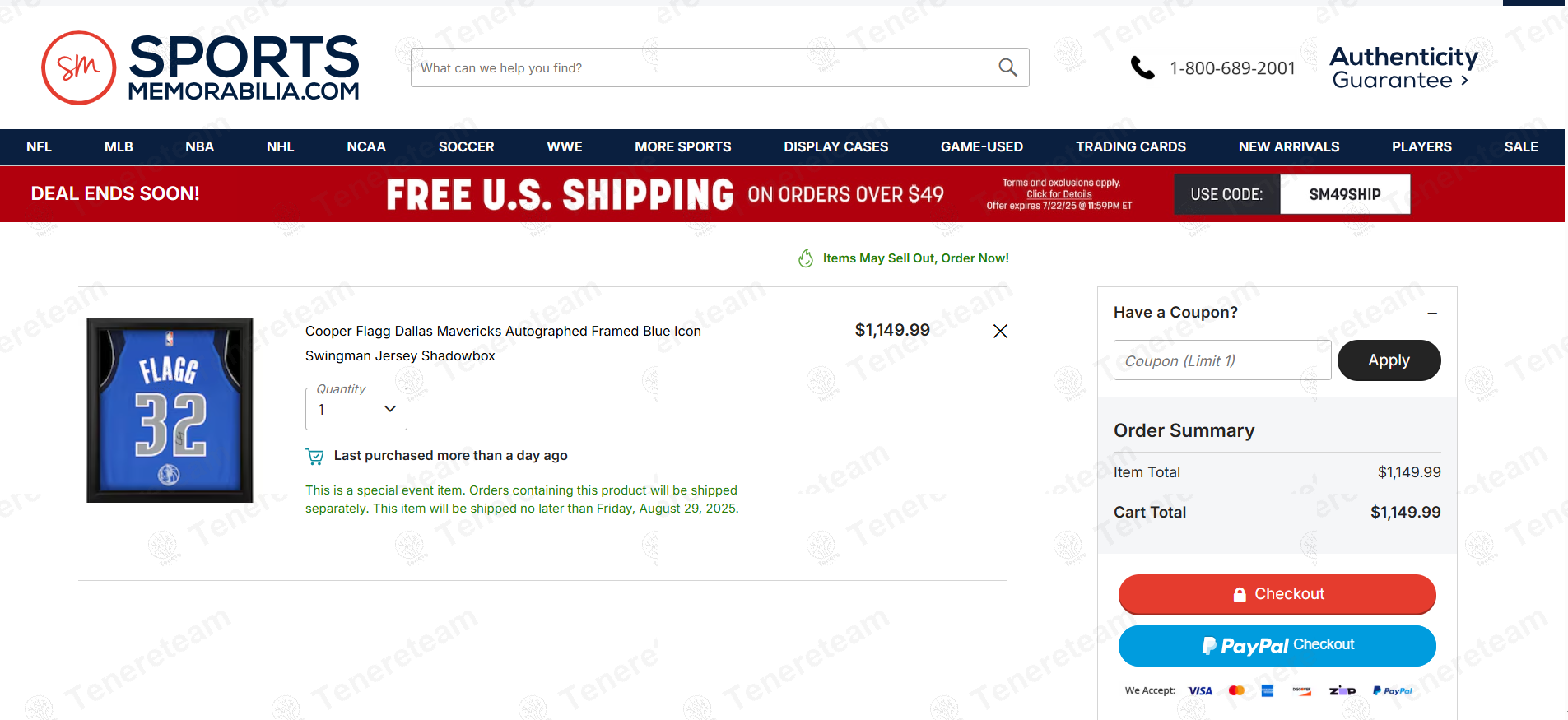 Sports Memorabilia apply coupon code