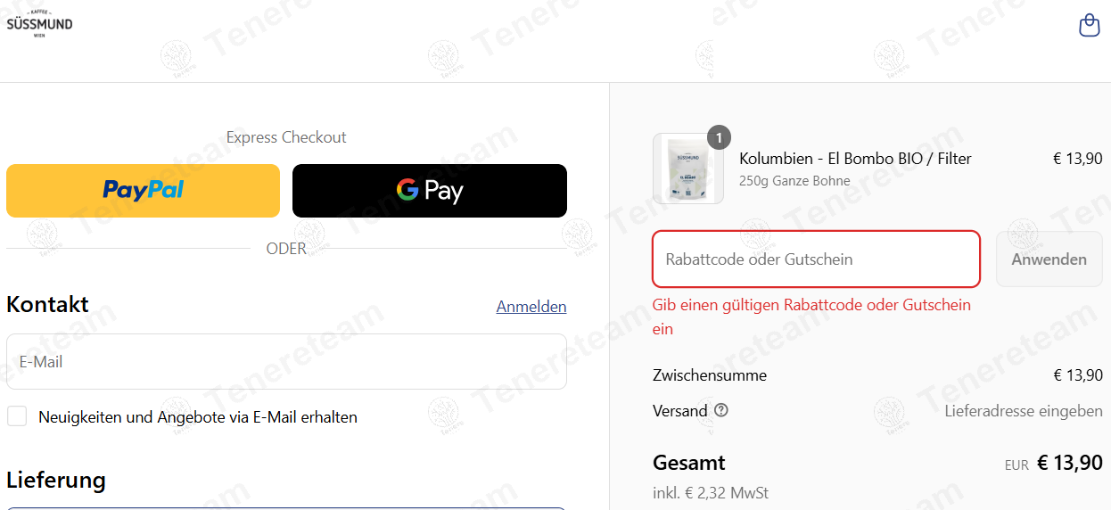 Suessmund Kaffee apply coupon code