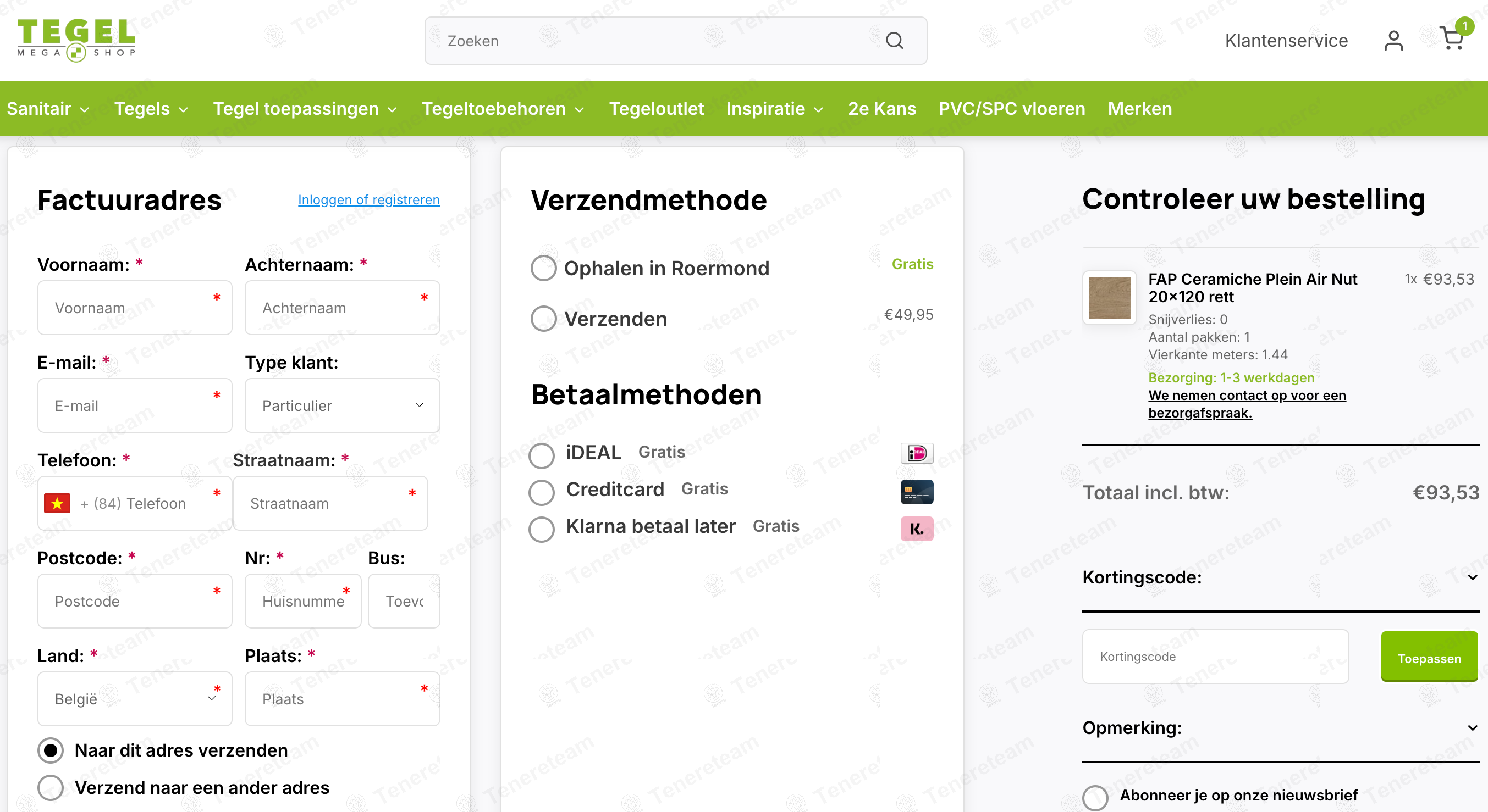 Tegel Megashop NL apply coupon code