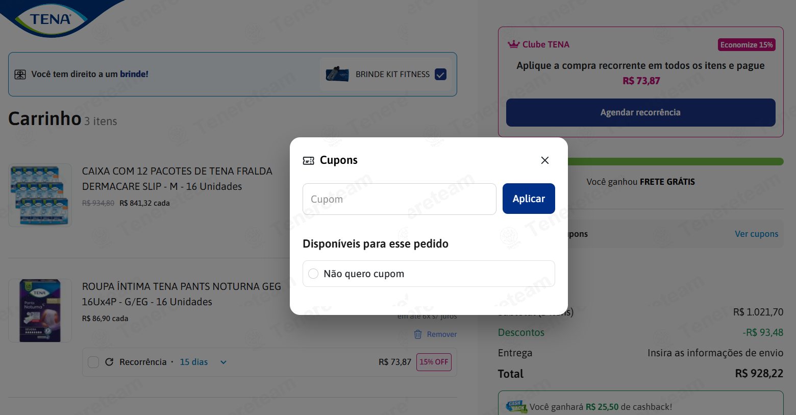 Tena BR apply coupon code