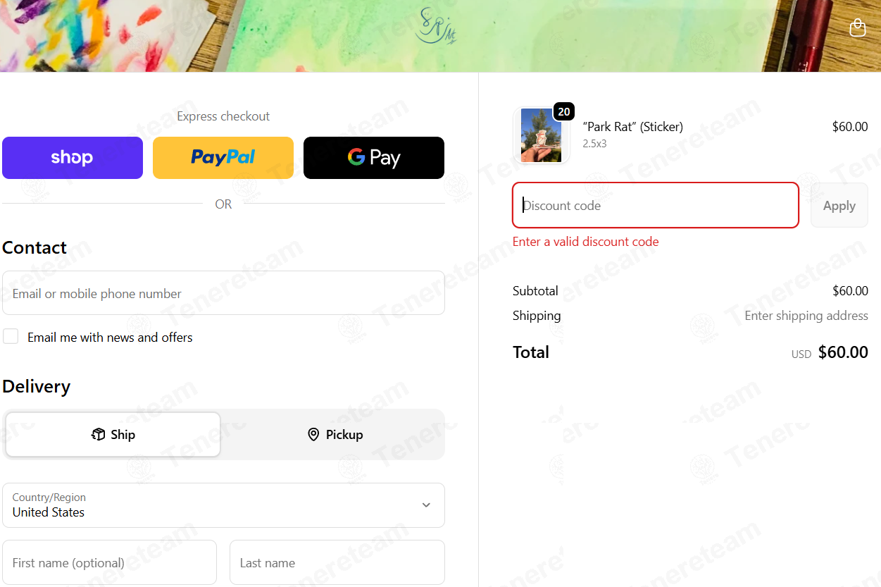 The Art shop apply coupon code