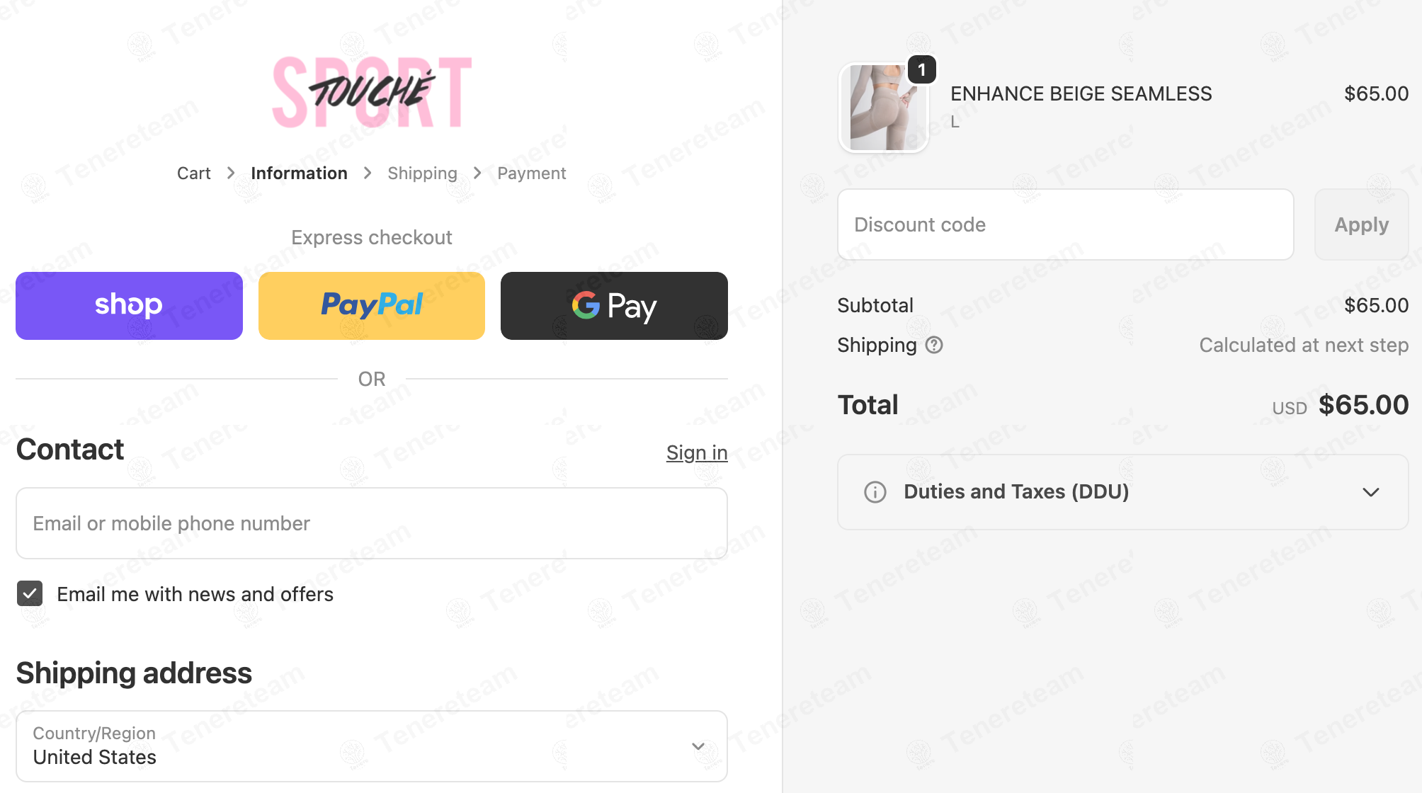 Touche Sport apply coupon code