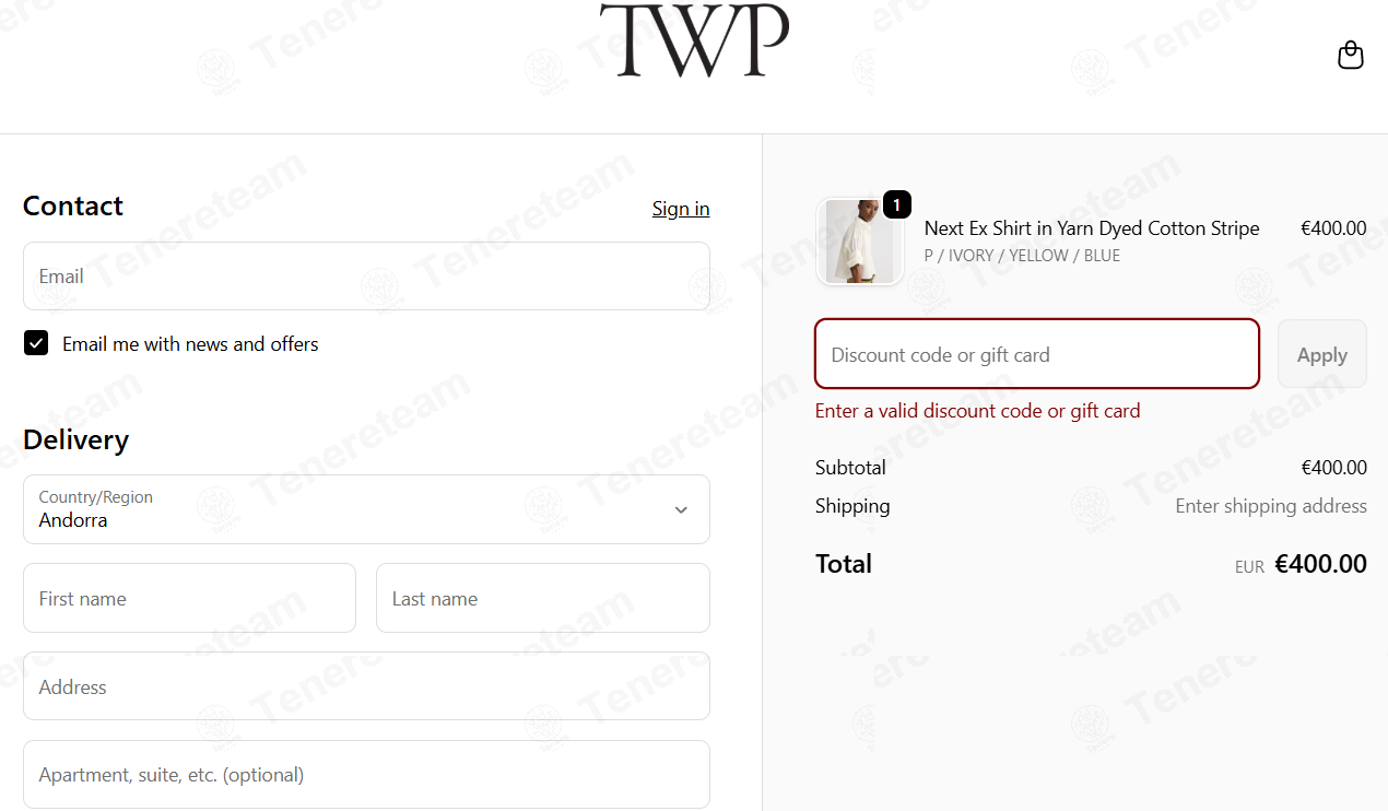 TWP Clothing apply coupon code