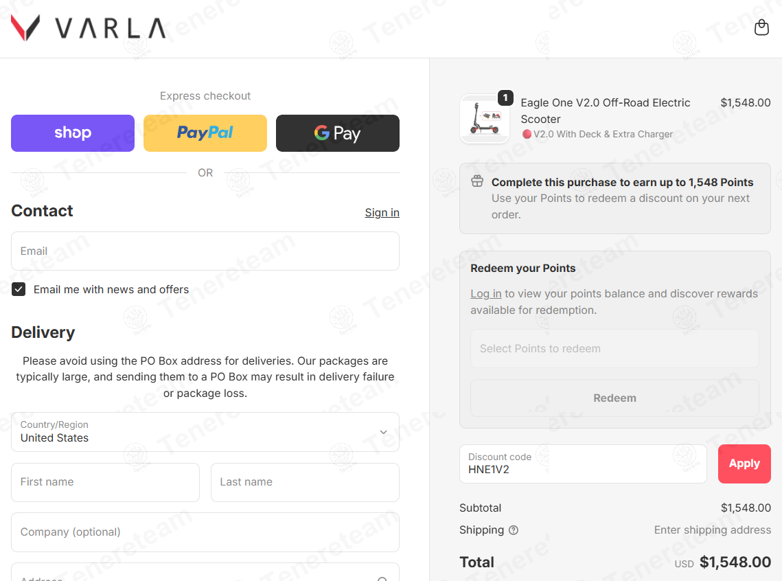 Varla Scooter apply coupon code