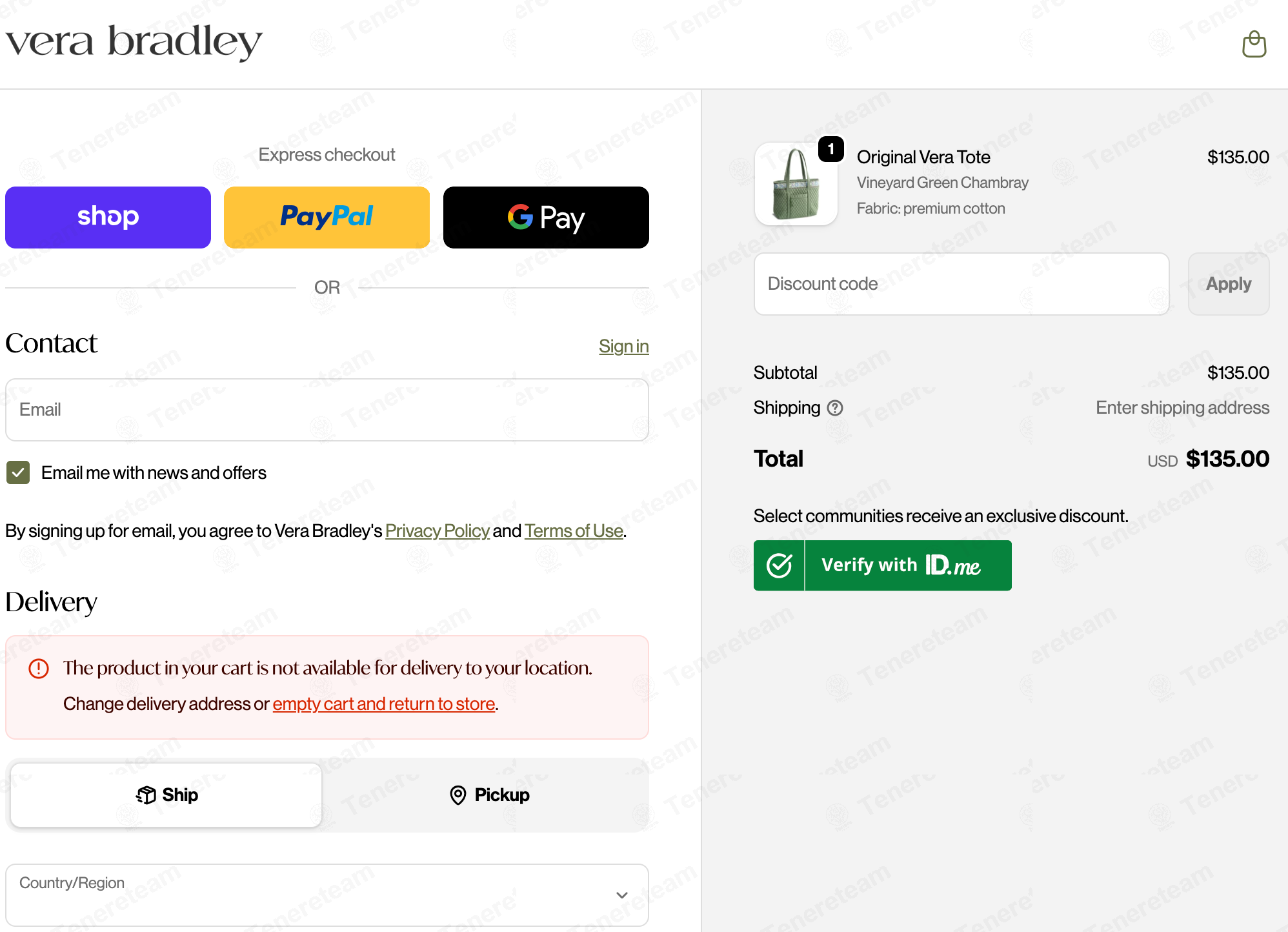 Vera Bradley apply coupon code