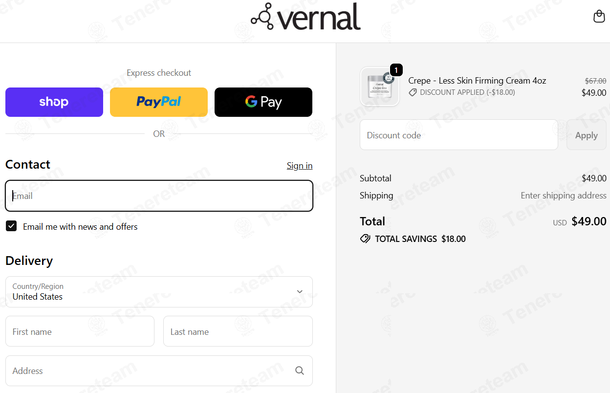 Vernal Brands apply coupon code