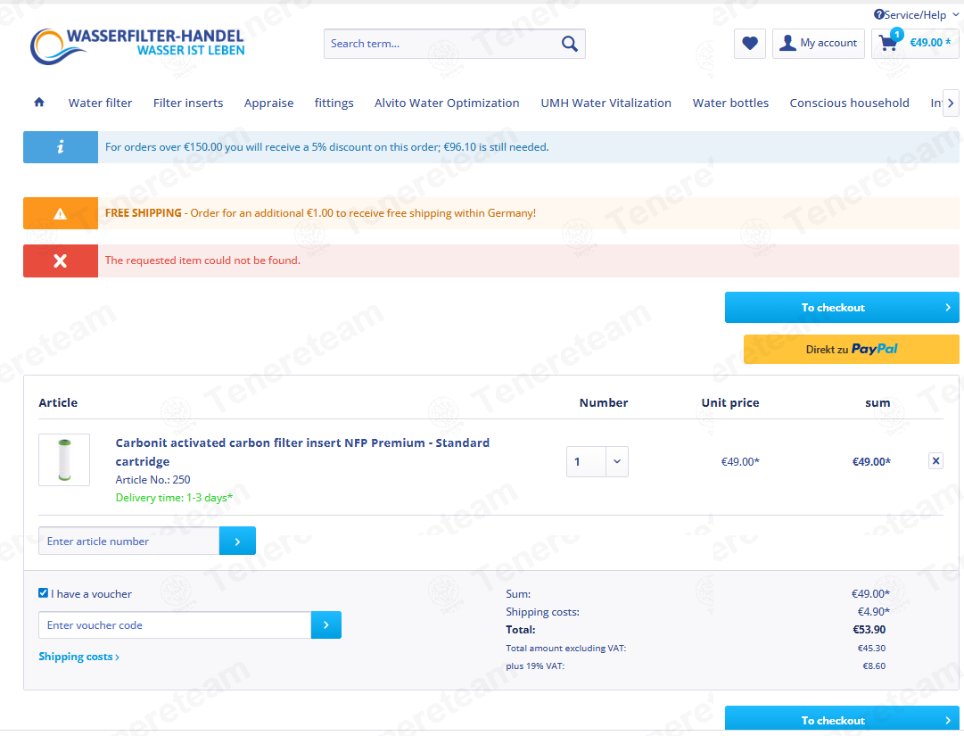 Wasserfilter Handel DE apply coupon code